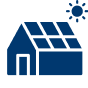 Blue icon of a house with solar panels and sun, Heliocol Solar Pool Heating