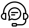 Black headset icon with speech bubble representing customer support