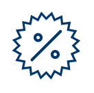 Blue starburst icon with percent sign representing a special offer