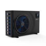 AES EFI Ultra full inverter pool heat pump front view showing fan grille and side control panel