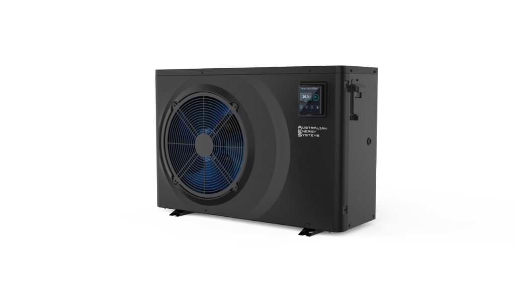 EFI Ultra Full Inverter Heat Pump close-up front view showing fan grille, control panel and AES logo