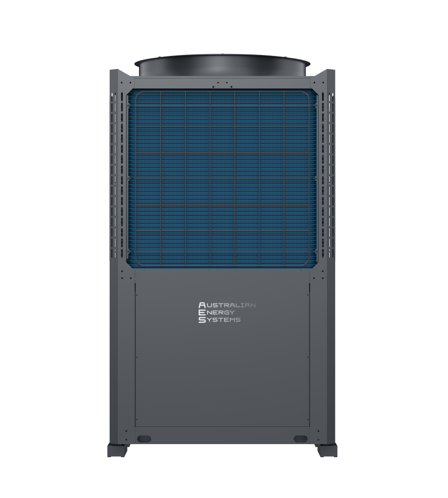 Front view of the Next Gen Ultra commercial heat pump unit with AES branding