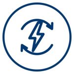 Lightning bolt with recycling arrows icon representing backup heat source for Ultra Solar Pool Heating