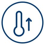 Thermometer with rising arrow icon representing rapid heating with Ultra Solar Pool Heating