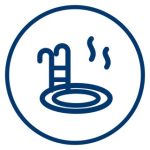 Pool icon with steps and rising steam, representing spas suited to Ultra Solar Pool Heating