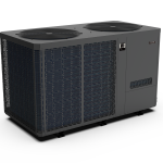 Angled view of a large Fairland pool heat pump with twin top fans and blue mesh panel