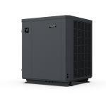 Three-quarter view of a black Fairland Full-Inverter heat pump with mesh air intake panel