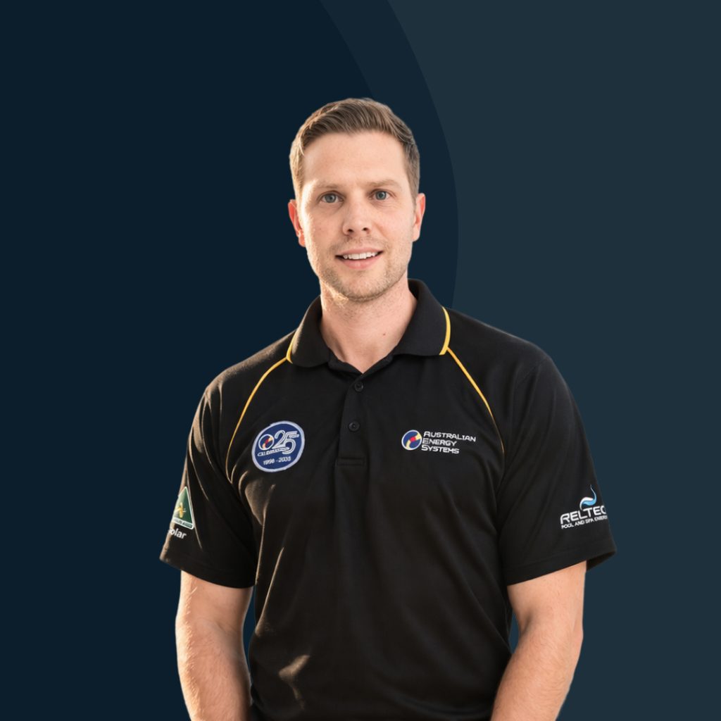 Headshot of Tarrant Lucas wearing an Australian Energy Systems polo shirt