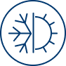 Heating and cooling icon with a split snowflake and sun symbol for the EFI Ultra heat pump