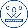 Weather resistance icon with raindrops falling onto a slatted vent for the EFI Ultra heat pump